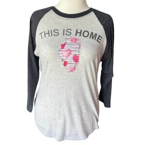 Ladybird This Is Home Illinois Baseball T-Shirt Women's Size M 3D Heart Fabric
